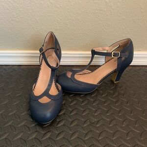 Navy T-Strap Heels